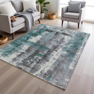 Piper Looms Chantille Abstract ACN1982 Teal Machine Washable Area Rug Lifestyle Image Feature