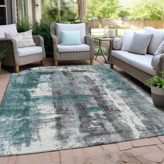 Piper Looms Chantille Abstract ACN1982 Teal Machine Washable Area Rug Outdoor Lifestyle Image Feature