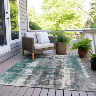 Piper Looms Chantille Abstract ACN1982 Teal Machine Washable Area Rug Outdoor Lifestyle Image Feature
