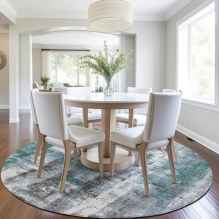 Piper Looms Chantille Abstract ACN1982 Teal Machine Washable Area Rug Round Lifestyle Image Feature