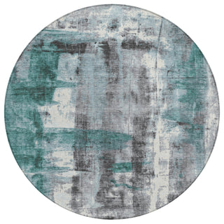 Piper Looms Chantille Abstract ACN1982 Teal Machine Washable Area Rug Round Main Image