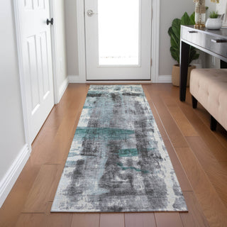 Piper Looms Chantille Abstract ACN1982 Teal Machine Washable Area Rug Runner Lifestyle Image Feature