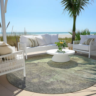 Piper Looms Chantille Abstract ACN1983 Aloe Machine Washable Area Rug Round Outdoor Lifestyle Image Feature