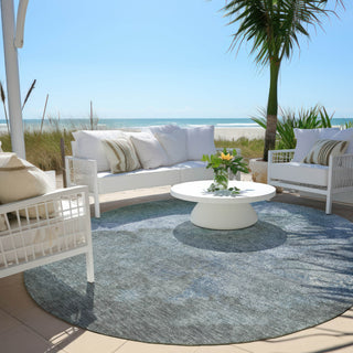 Piper Looms Chantille Abstract ACN1983 Blue Machine Washable Area Rug Round Outdoor Lifestyle Image Feature
