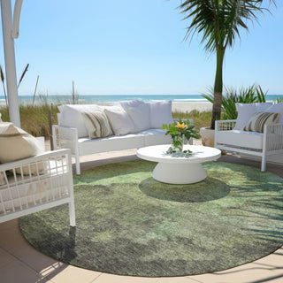 Piper Looms Chantille Abstract ACN1983 Green Machine Washable Area Rug Round Outdoor Lifestyle Image Feature