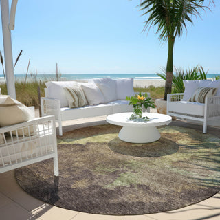 Piper Looms Chantille Abstract ACN1983 Mocha Machine Washable Area Rug Round Outdoor Lifestyle Image Feature