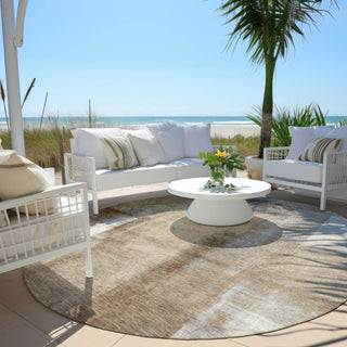 Piper Looms Chantille Abstract ACN1984 Beige Machine Washable Area Rug Round Outdoor Lifestyle Image Feature
