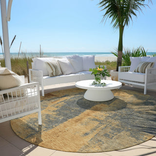 Piper Looms Chantille Abstract ACN1984 Gold Machine Washable Area Rug Round Outdoor Lifestyle Image Feature