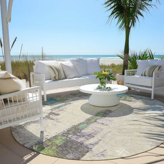 Piper Looms Chantille Abstract ACN1984 Linen Machine Washable Area Rug Round Outdoor Lifestyle Image Feature