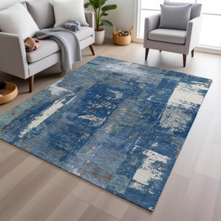 Piper Looms Chantille Abstract ACN1984 Navy Machine Washable Area Rug Lifestyle Image Feature