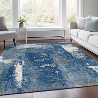 Piper Looms Chantille Abstract ACN1984 Navy Machine Washable Area Rug Lifestyle Image Feature