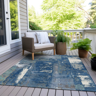 Piper Looms Chantille Abstract ACN1984 Navy Machine Washable Area Rug Outdoor Lifestyle Image Feature