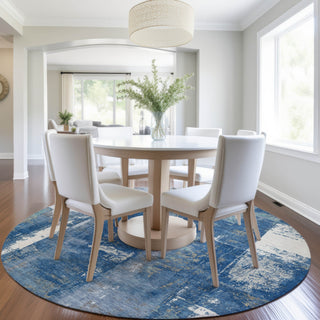 Piper Looms Chantille Abstract ACN1984 Navy Machine Washable Area Rug Round Lifestyle Image Feature