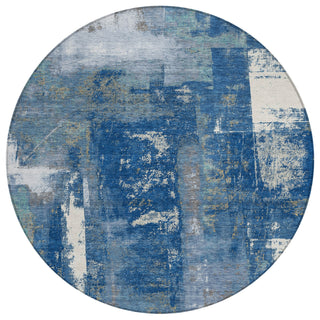 Piper Looms Chantille Abstract ACN1984 Navy Machine Washable Area Rug Round Main Image