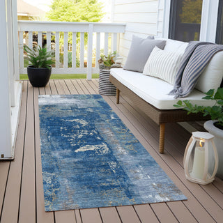 Piper Looms Chantille Abstract ACN1984 Navy Machine Washable Area Rug Runner Outdoor Lifestyle Image Feature