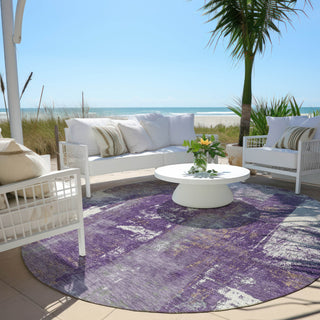 Piper Looms Chantille Abstract ACN1984 Purple Machine Washable Area Rug Round Outdoor Lifestyle Image Feature