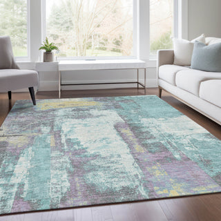 Piper Looms Chantille Abstract ACN1984 Teal Machine Washable Area Rug Lifestyle Image Feature