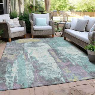 Piper Looms Chantille Abstract ACN1984 Teal Machine Washable Area Rug Outdoor Lifestyle Image Feature