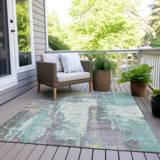 Piper Looms Chantille Abstract ACN1984 Teal Machine Washable Area Rug Outdoor Lifestyle Image Feature