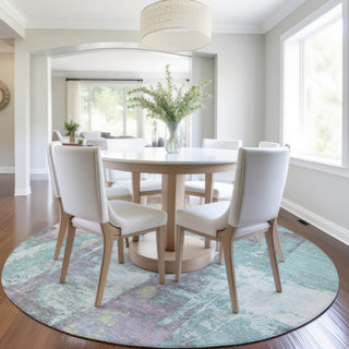 Piper Looms Chantille Abstract ACN1984 Teal Machine Washable Area Rug Round Lifestyle Image Feature