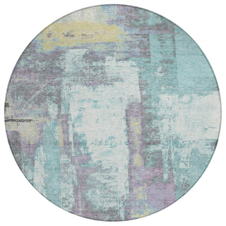 Piper Looms Chantille Abstract ACN1984 Teal Machine Washable Area Rug Round Main Image