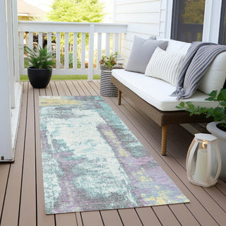 Piper Looms Chantille Abstract ACN1984 Teal Machine Washable Area Rug Runner Outdoor Lifestyle Image Feature