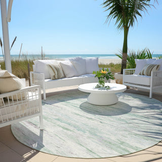 Piper Looms Chantille Abstract ACN1985 Aloe Machine Washable Area Rug Round Outdoor Lifestyle Image Feature