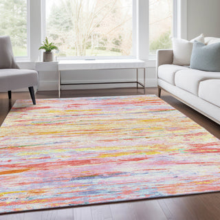 Piper Looms Chantille Abstract ACN1985 Coral Machine Washable Area Rug Lifestyle Image Feature