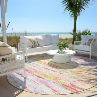Piper Looms Chantille Abstract ACN1985 Coral Machine Washable Area Rug Round Outdoor Lifestyle Image Feature