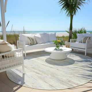 Piper Looms Chantille Abstract ACN1985 Ivory Machine Washable Area Rug Round Outdoor Lifestyle Image Feature