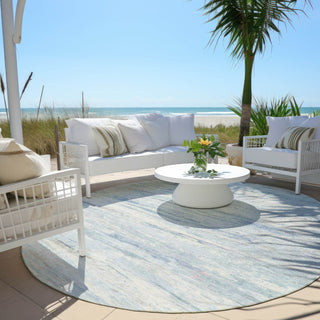 Piper Looms Chantille Abstract ACN1985 Sky Machine Washable Area Rug Round Outdoor Lifestyle Image Feature