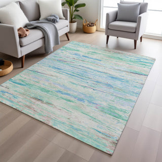 Piper Looms Chantille Abstract ACN1985 Teal Machine Washable Area Rug Lifestyle Image Feature