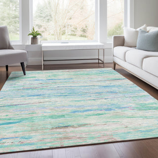 Piper Looms Chantille Abstract ACN1985 Teal Machine Washable Area Rug Lifestyle Image Feature