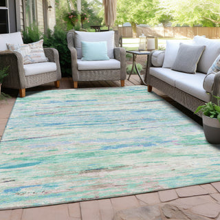 Piper Looms Chantille Abstract ACN1985 Teal Machine Washable Area Rug Outdoor Lifestyle Image Feature