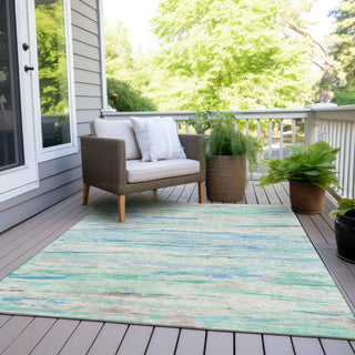Piper Looms Chantille Abstract ACN1985 Teal Machine Washable Area Rug Outdoor Lifestyle Image Feature
