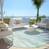 Piper Looms Chantille Abstract ACN1985 Teal Machine Washable Area Rug Round Outdoor Lifestyle Image Feature