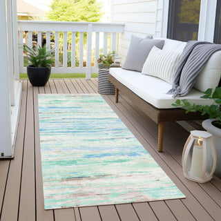 Piper Looms Chantille Abstract ACN1985 Teal Machine Washable Area Rug Runner Outdoor Lifestyle Image Feature