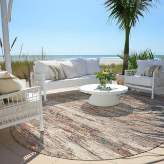 Piper Looms Chantille Abstract ACN1985 Terracotta Machine Washable Area Rug Round Outdoor Lifestyle Image Feature