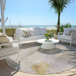 Piper Looms Chantille Abstract ACN1986 Beige Machine Washable Area Rug Round Outdoor Lifestyle Image Feature