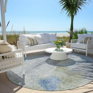 Piper Looms Chantille Abstract ACN1986 Denim Machine Washable Area Rug Round Outdoor Lifestyle Image Feature