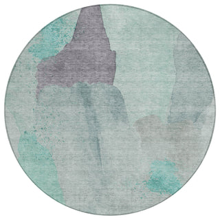 Piper Looms Chantille Abstract ACN1986 Teal Machine Washable Area Rug Round Main Image