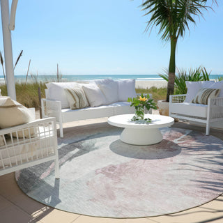 Piper Looms Chantille Abstract ACN1987 Blush Machine Washable Area Rug Round Outdoor Lifestyle Image Feature