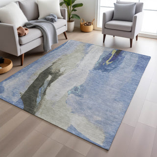 Piper Looms Chantille Abstract ACN1987 Denim Machine Washable Area Rug Lifestyle Image Feature