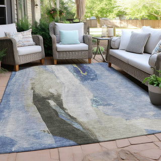 Piper Looms Chantille Abstract ACN1987 Denim Machine Washable Area Rug Outdoor Lifestyle Image Feature