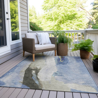 Piper Looms Chantille Abstract ACN1987 Denim Machine Washable Area Rug Outdoor Lifestyle Image Feature