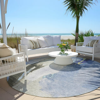 Piper Looms Chantille Abstract ACN1987 Denim Machine Washable Area Rug Round Outdoor Lifestyle Image Feature