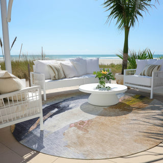 Piper Looms Chantille Abstract ACN1987 Putty Machine Washable Area Rug Round Outdoor Lifestyle Image Feature
