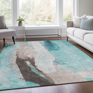 Piper Looms Chantille Abstract ACN1987 Teal Machine Washable Area Rug Lifestyle Image Feature