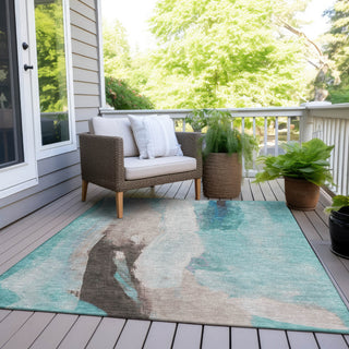 Piper Looms Chantille Abstract ACN1987 Teal Machine Washable Area Rug Outdoor Lifestyle Image Feature