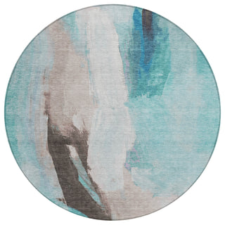 Piper Looms Chantille Abstract ACN1987 Teal Machine Washable Area Rug Round Main Image